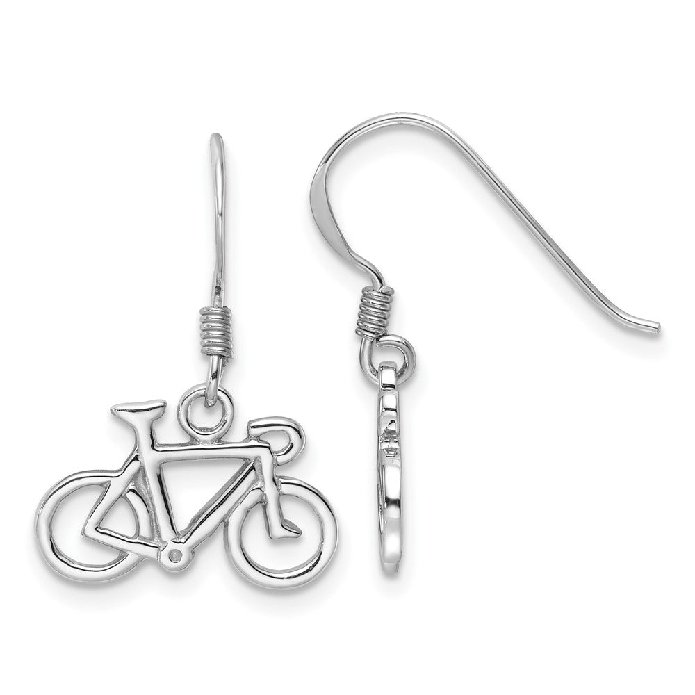 Rhodium-plated Sterling Silver Polished Bicycle Dangle Earrings