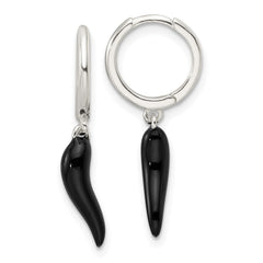 Sterling Silver E-Coating Black Enamel Italian Horn Dangle Earrings
