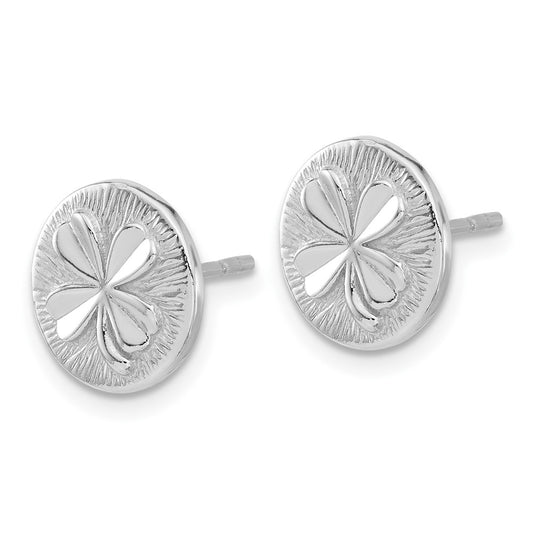 Sterling Silver Polished Textured Clover Post Earrings