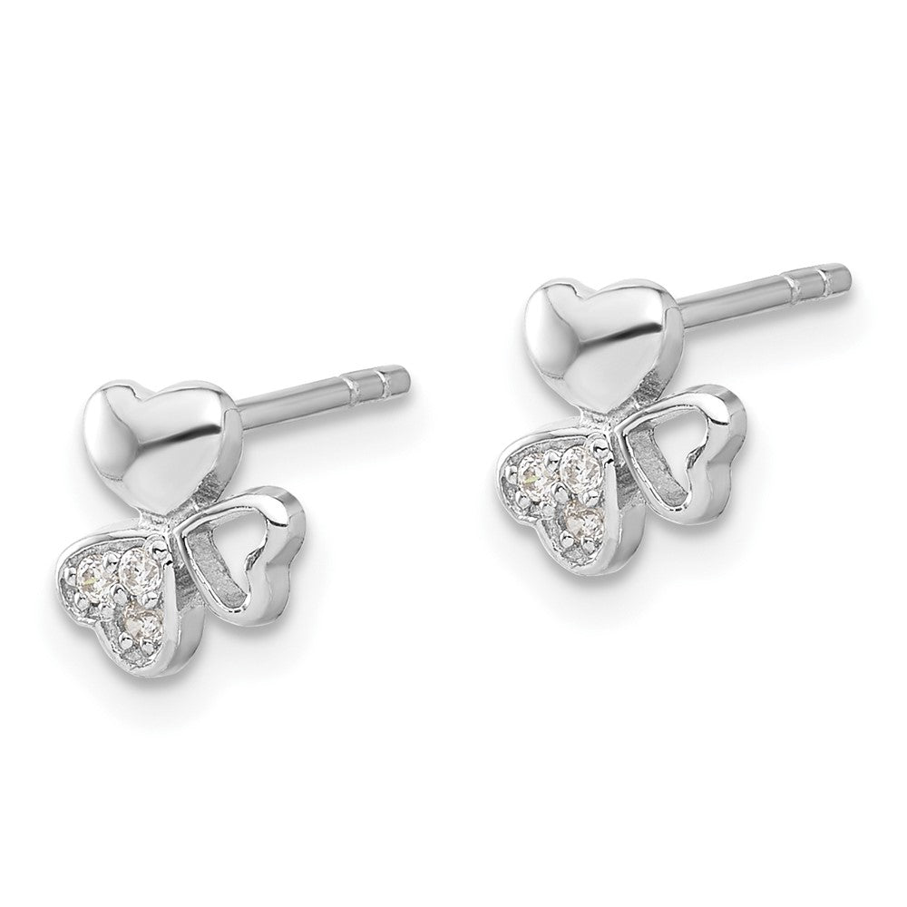 Rhodium-plated Sterling Silver CZ 3 Heart Post Earrings