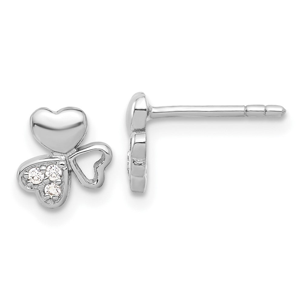 Rhodium-plated Sterling Silver CZ 3 Heart Post Earrings