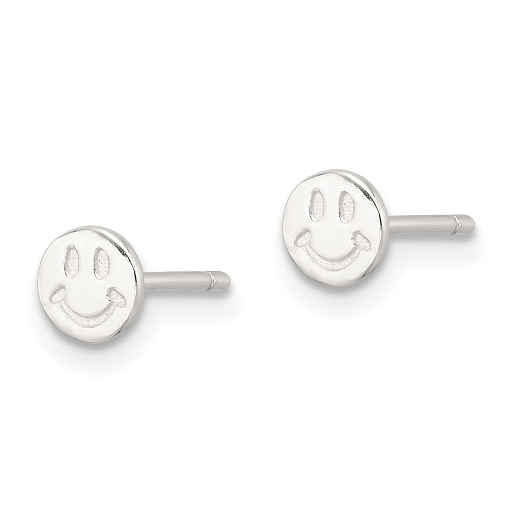 Sterling Silver E-Coating Polished Smiley Face Post Earrings