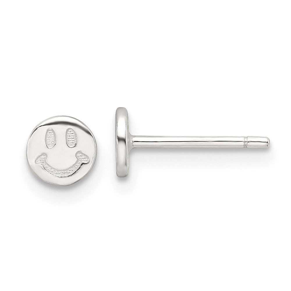 Sterling Silver E-Coating Polished Smiley Face Post Earrings