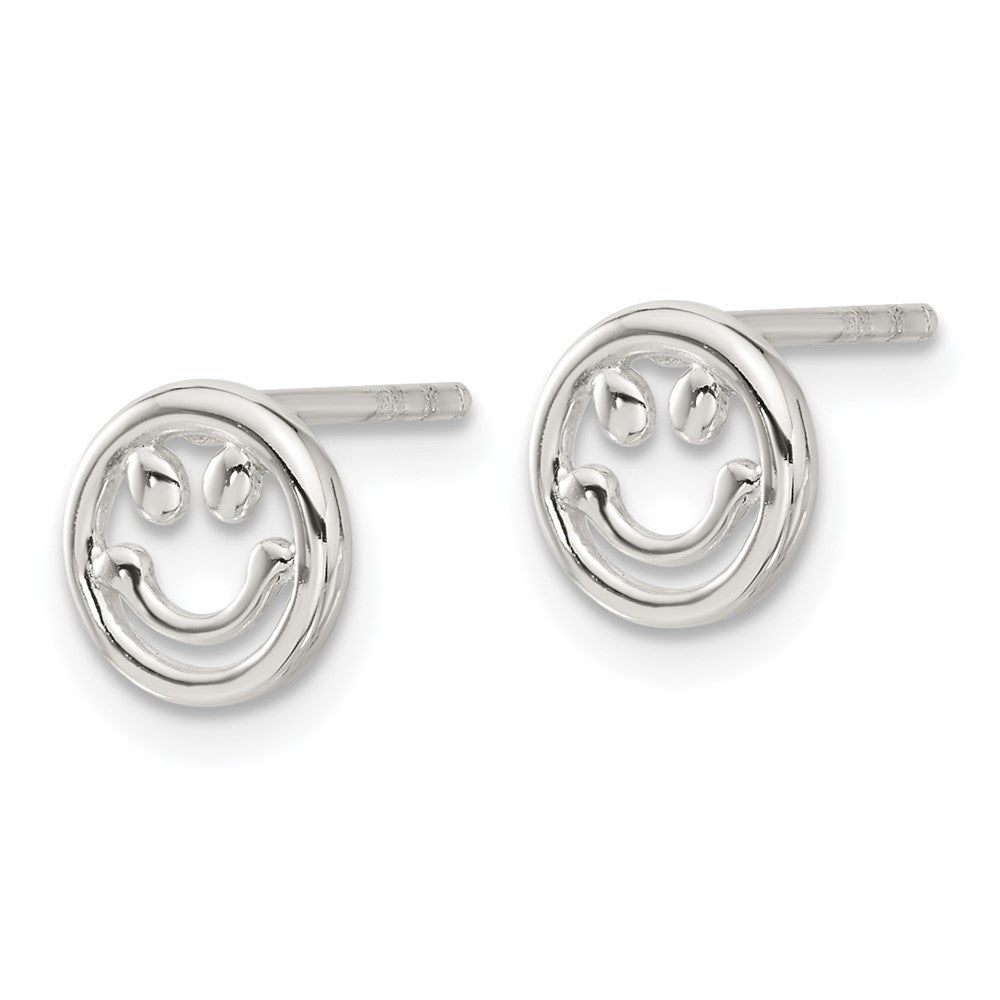Sterling Silver E-coated Smiley Face Post Earrings