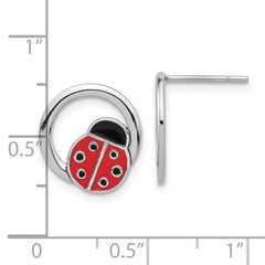 Sterling Silver Enameled Ladybug on Ring Post Earrings