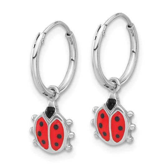 Sterling Silver Madi K Enamel Ladybug Hoop Earrings