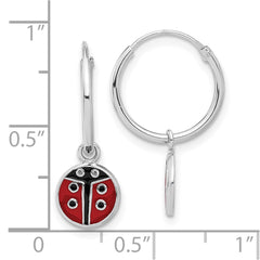 Rhodium-plated Sterling Silver Enamel Ladybug Dangle Eternity Hoop Earrings