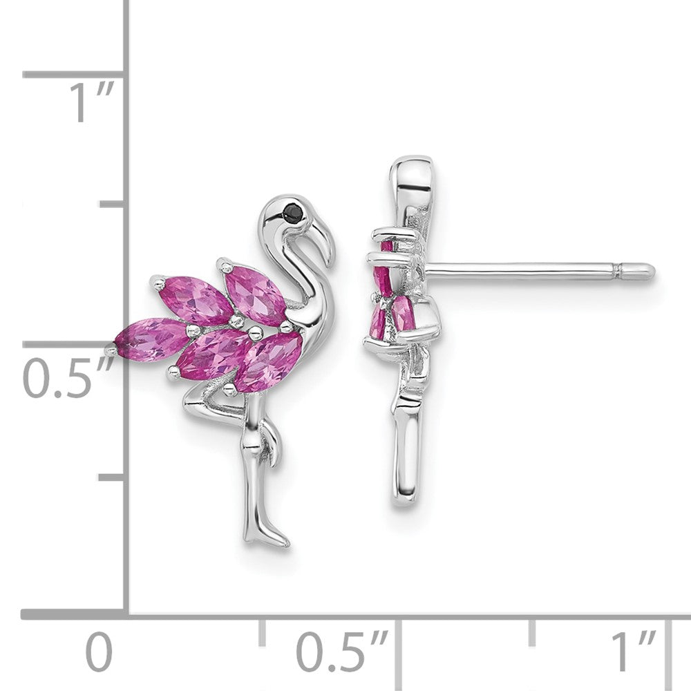 Rhodium-plated Sterling Silver Pink Crystal Flamingo Post Earrings