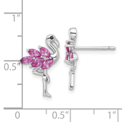 Rhodium-plated Sterling Silver Pink Crystal Flamingo Post Earrings