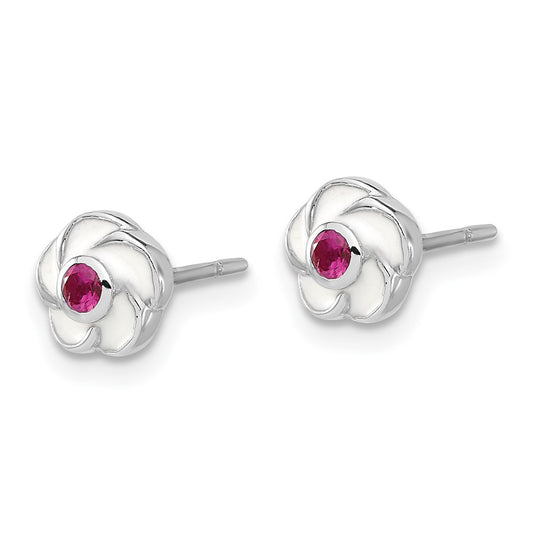 Sterling Silver Madi K Enameled Pink CZ Flower Post Earrings