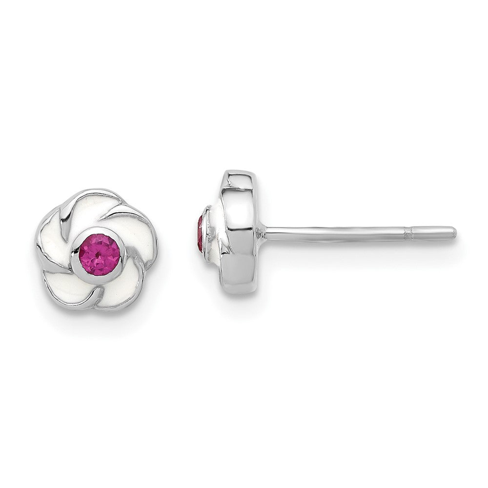 Sterling Silver Madi K Enameled Pink CZ Flower Post Earrings