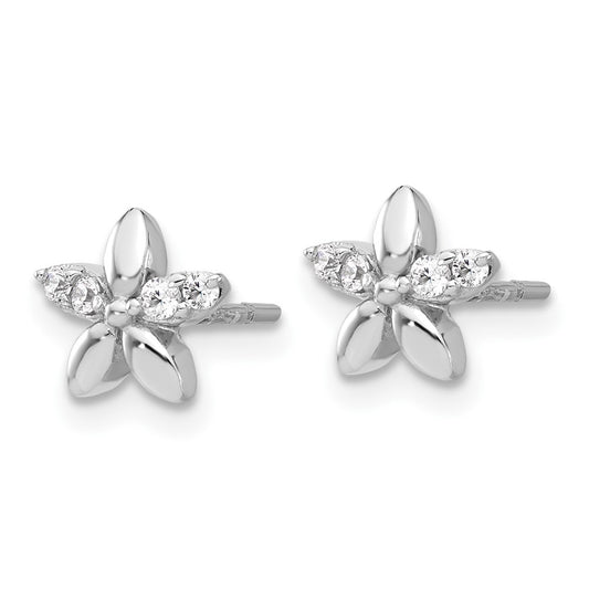 Sterling Silver CZ Flower Post Earrings