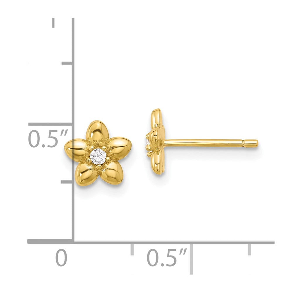 Yellow Gold-plated Sterling Silver CZ Flower Stud Post Earrings