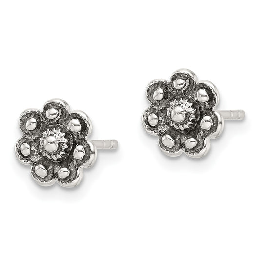Sterling Silver Oxidized Flower Post Earrings