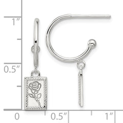 Sterling Silver E-coated Rose Dangle Post Hoop Earrings