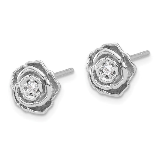 Rhodium-plated Sterling Silver CZ Flower Post Earrings