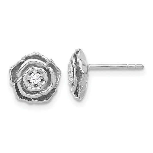 Rhodium-plated Sterling Silver CZ Flower Post Earrings