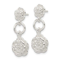 Sterling Silver E-Coating Rose Dangle Post Earrings