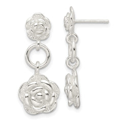 Sterling Silver E-Coating Rose Dangle Post Earrings