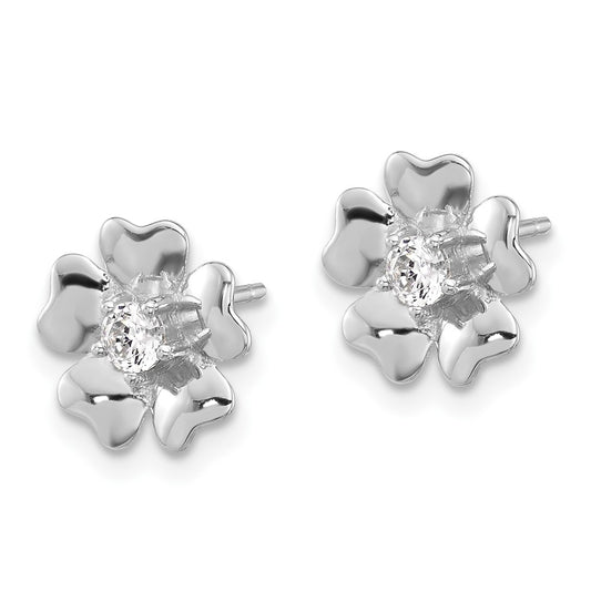 Rhodium-plated Sterling Silver CZ Flower Post Earrings