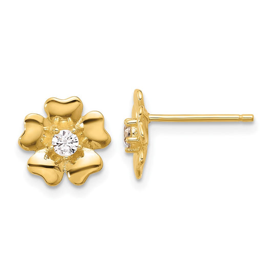 Yellow Gold-plated Sterling Silver CZ Flower Post Earrings
