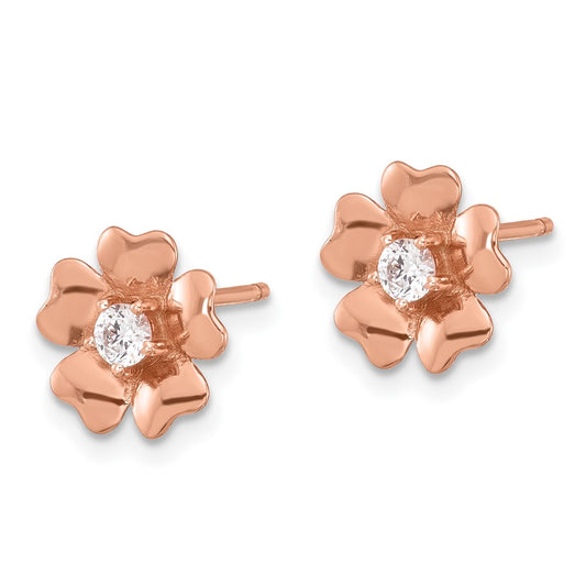 Rose Gold-plated Sterling Silver CZ Flower Post Earrings