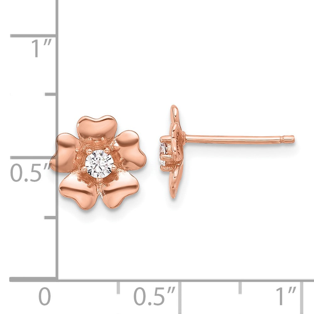 Rose Gold-plated Sterling Silver CZ Flower Post Earrings