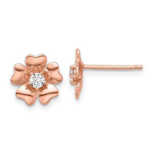 Rose Gold-plated Sterling Silver CZ Flower Post Earrings