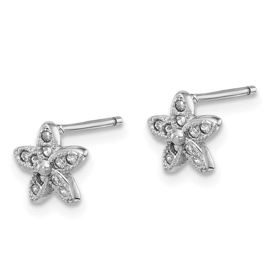 Rhodium-plated Sterling Silver CZ Flower Post Earrings