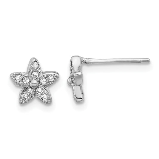 Rhodium-plated Sterling Silver CZ Flower Post Earrings