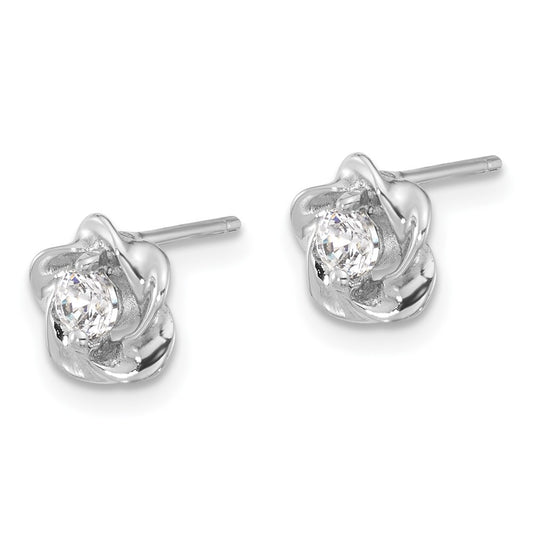 Rhodium-plated Sterling Silver CZ Flower Post Earrings