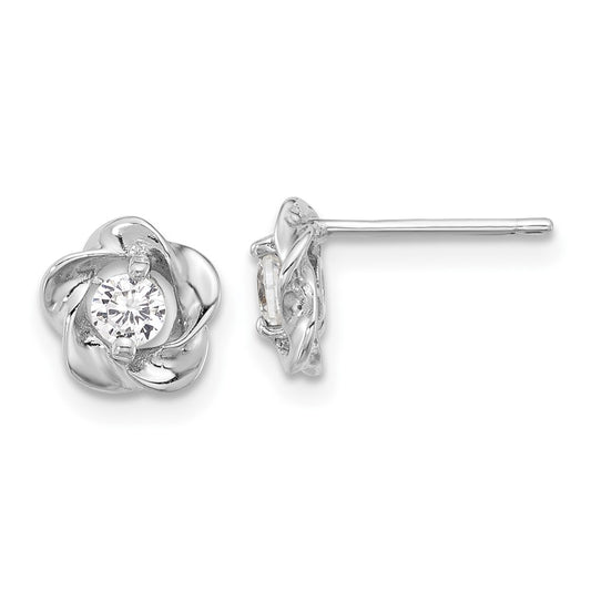 Rhodium-plated Sterling Silver CZ Flower Post Earrings