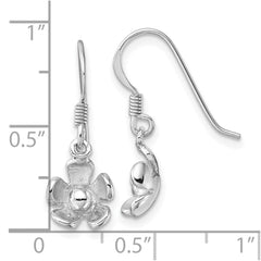 Rhodium-plated Sterling Silver Polished Dangle Flower Earrings