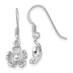 Rhodium-plated Sterling Silver Polished Dangle Flower Earrings