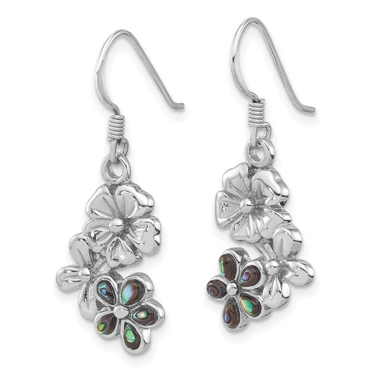 Rhodium-plated Sterling Silver Polished Abalone Trio Flower Earrings