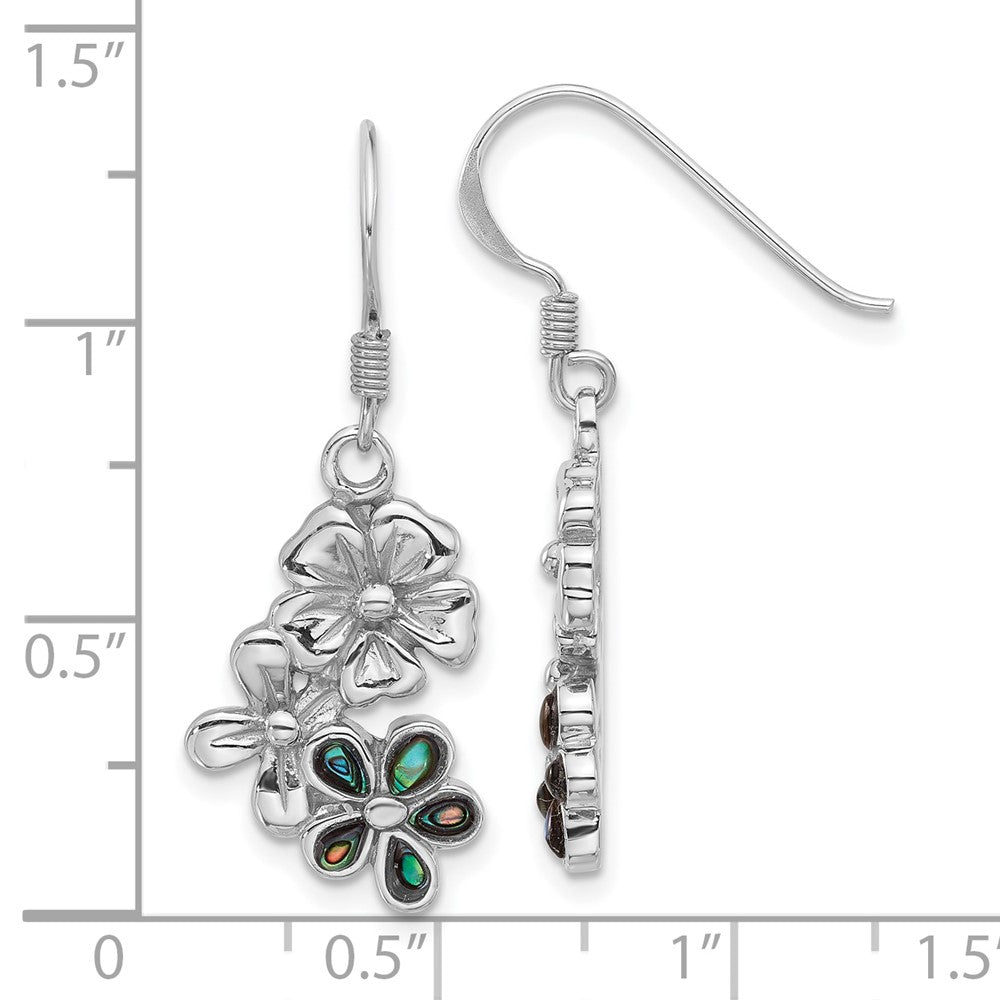 Rhodium-plated Sterling Silver Polished Abalone Trio Flower Earrings