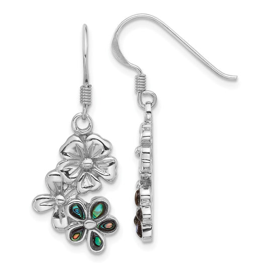 Rhodium-plated Sterling Silver Polished Abalone Trio Flower Earrings