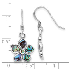 Rhodium-plated Sterling Silver Polished Abalone Flower Dangle Earrings