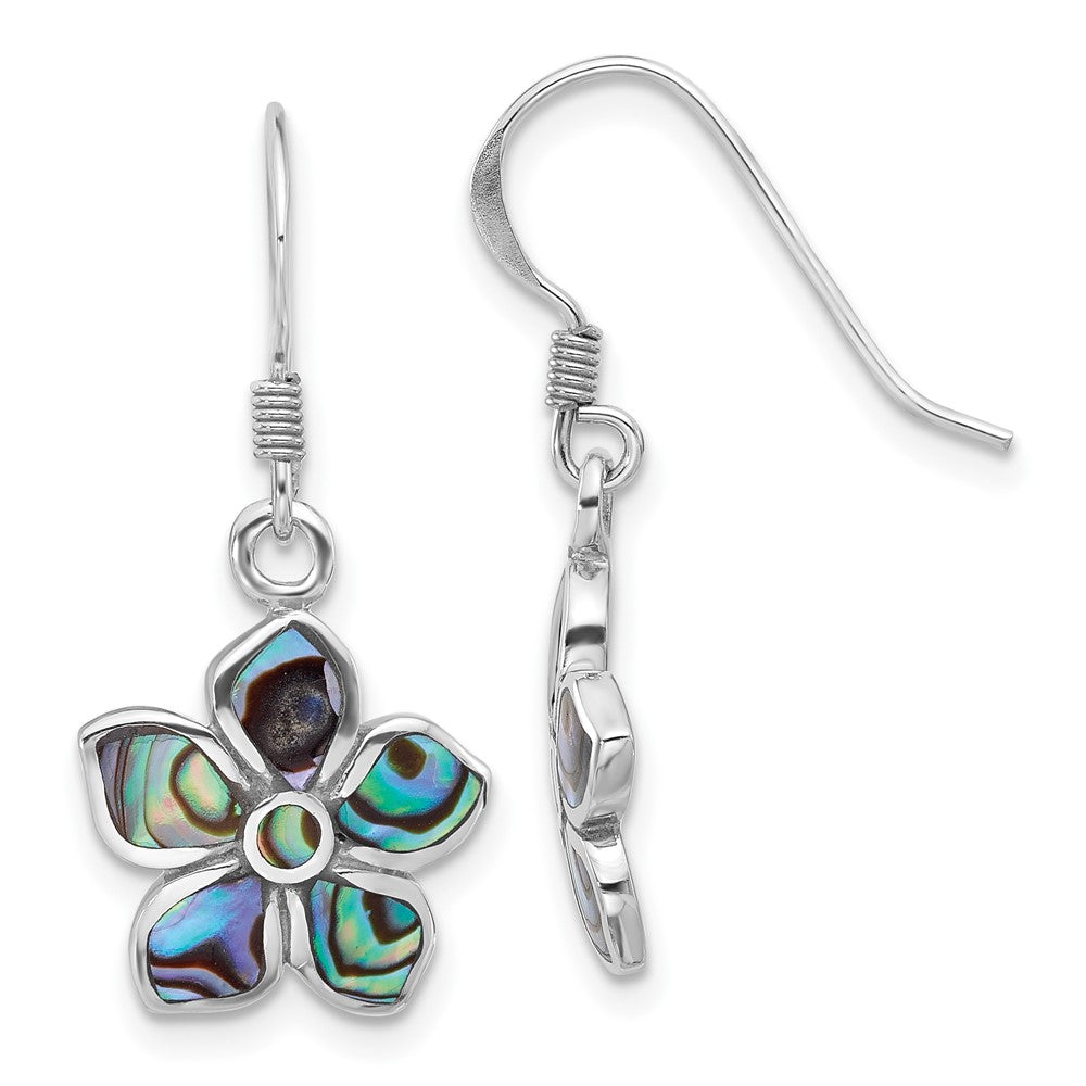 Rhodium-plated Sterling Silver Polished Abalone Flower Dangle Earrings