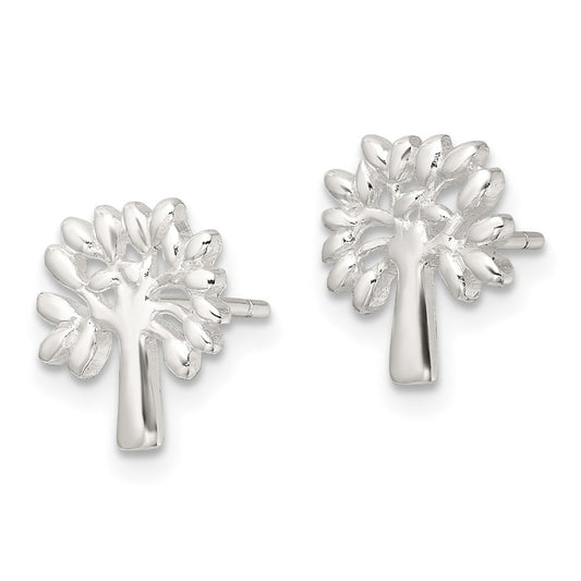 Sterling Silver E-Coating Polished Tree Post Earrings