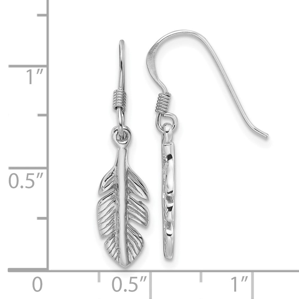 Rhodium-plated Sterling Silver Polished Feather Dangle Earrings