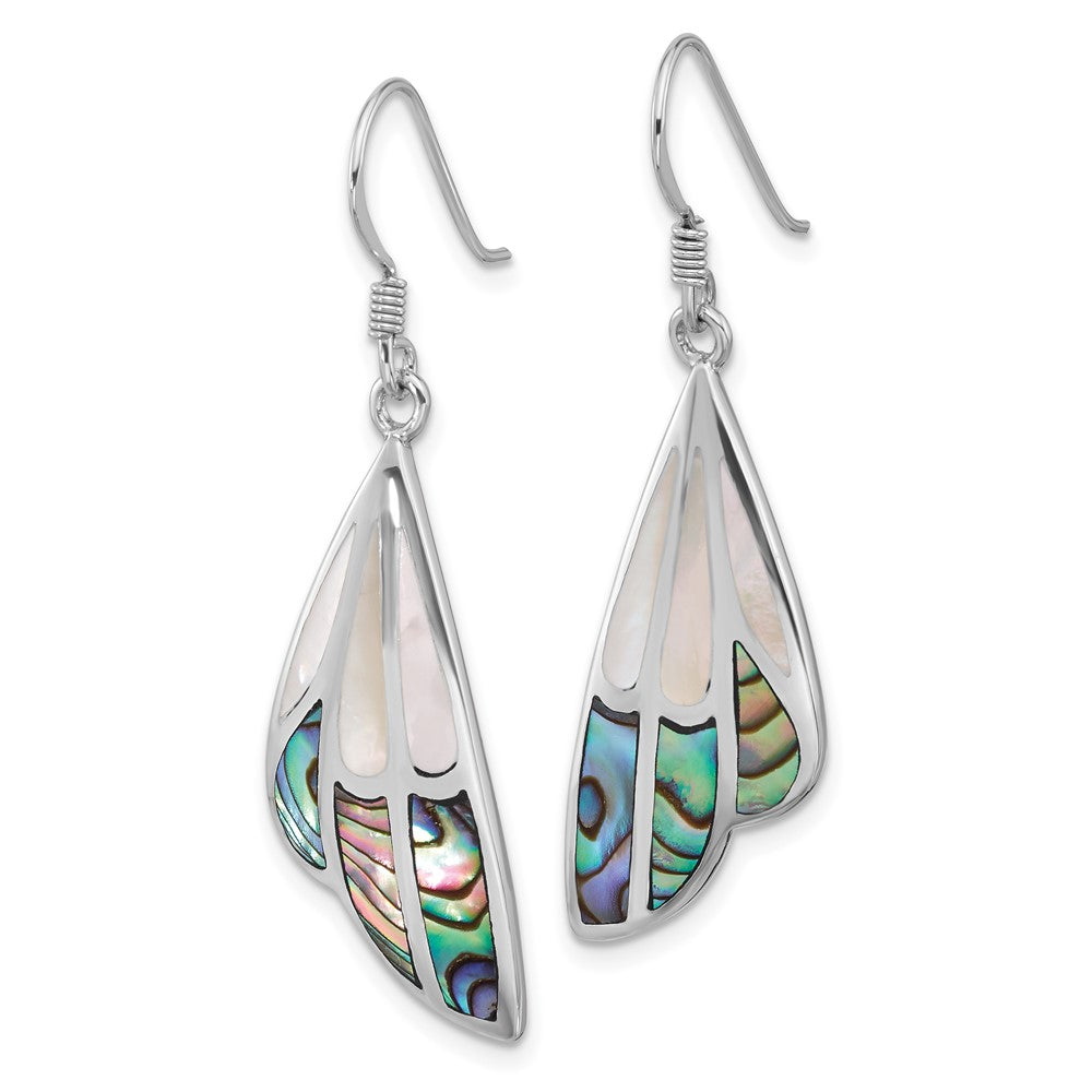 Rhodium-plated Sterling Silverd Polished Abalone with MOP Butterfly Wing Earrings