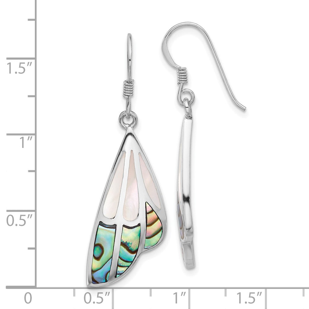 Rhodium-plated Sterling Silverd Polished Abalone with MOP Butterfly Wing Earrings