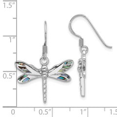 Rhodium-plated Sterling Silver Polished Abalone Dragonfly Earrings
