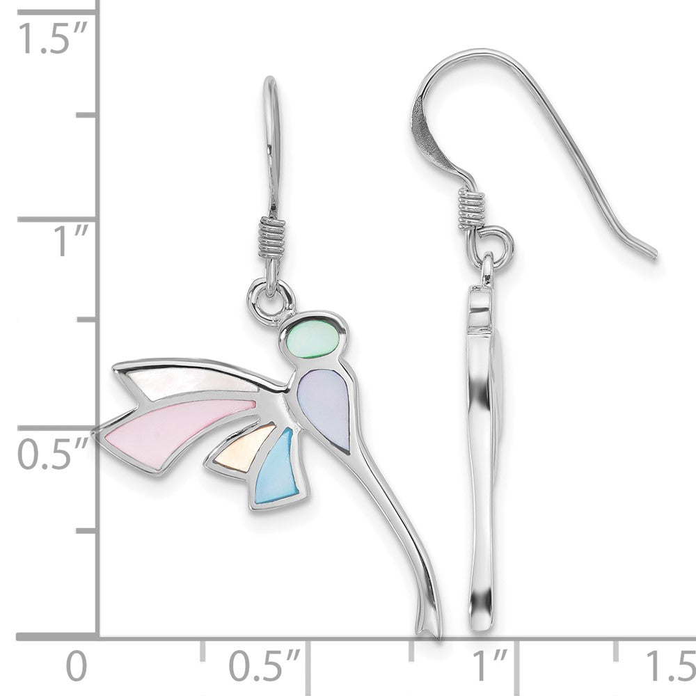 Rhodium-plated Sterling Silverd Polished Multi-Color Dragonfly Mother of Pearl Earrings