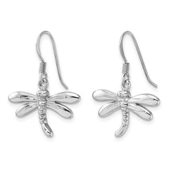 Rhodium-plated Sterling Silver Polished Dragonfly Dangle Earrings