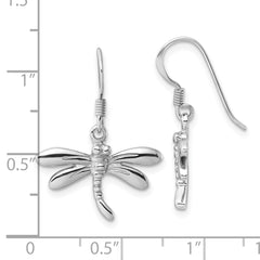 Rhodium-plated Sterling Silver Polished Dragonfly Dangle Earrings