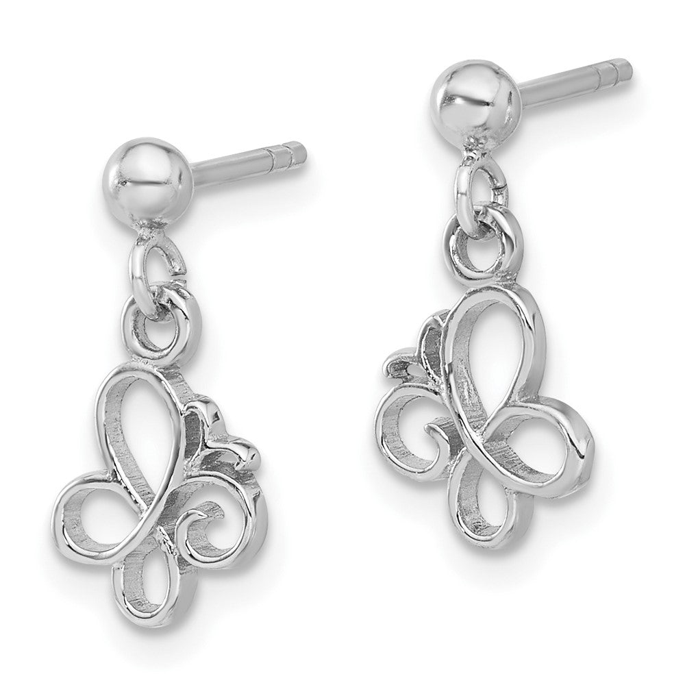 Rhodium-plated Sterling Silver Butterfly Post Dangle Drop Earrings