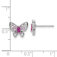 Rhodium-plated Sterling Silver Pink and White CZ Butterfly Post Earrings