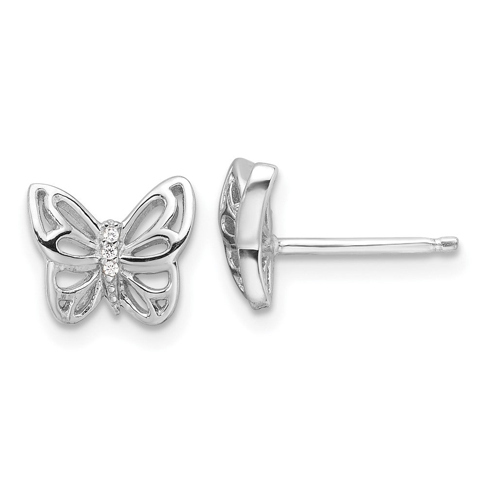 Rhodium-plated Sterling Silver CZ Butterfly Post Earrings